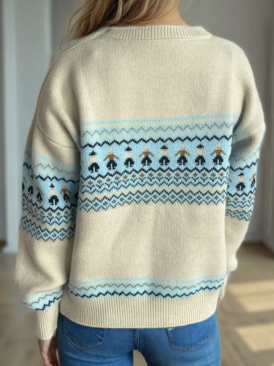 Hazel Blues® |  Contrast Round Neck Dropped Shoulder Sweater