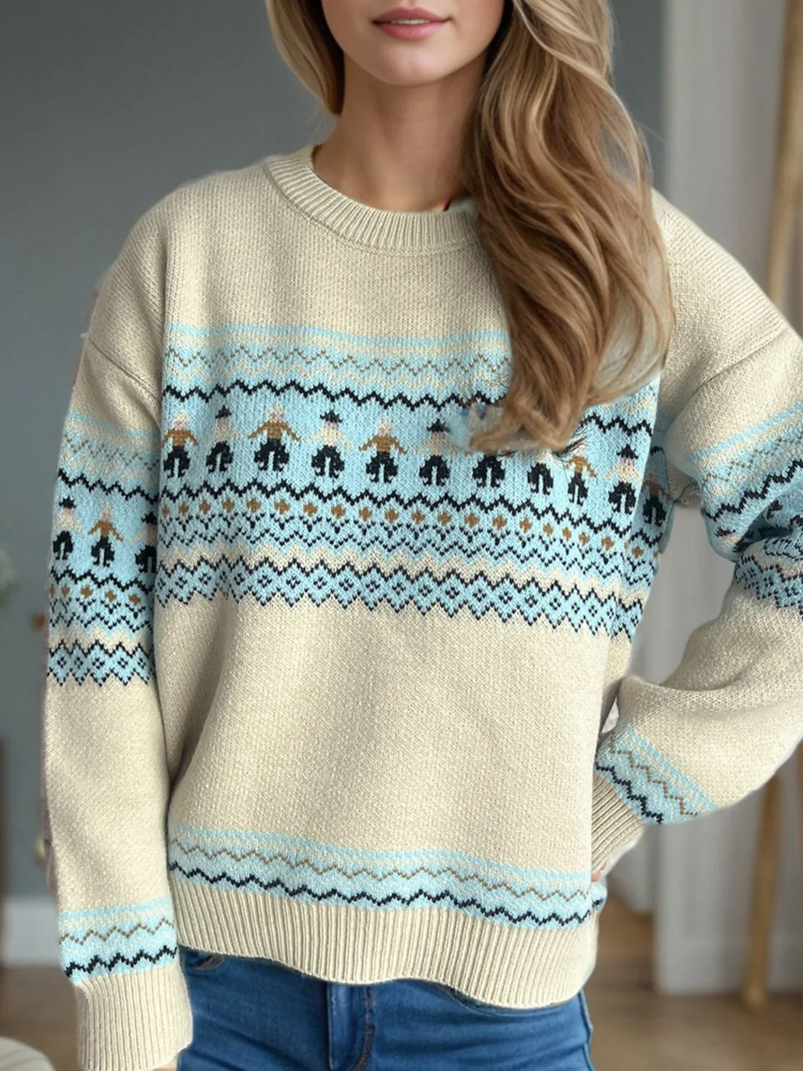 Hazel Blues® |  Contrast Round Neck Dropped Shoulder Sweater