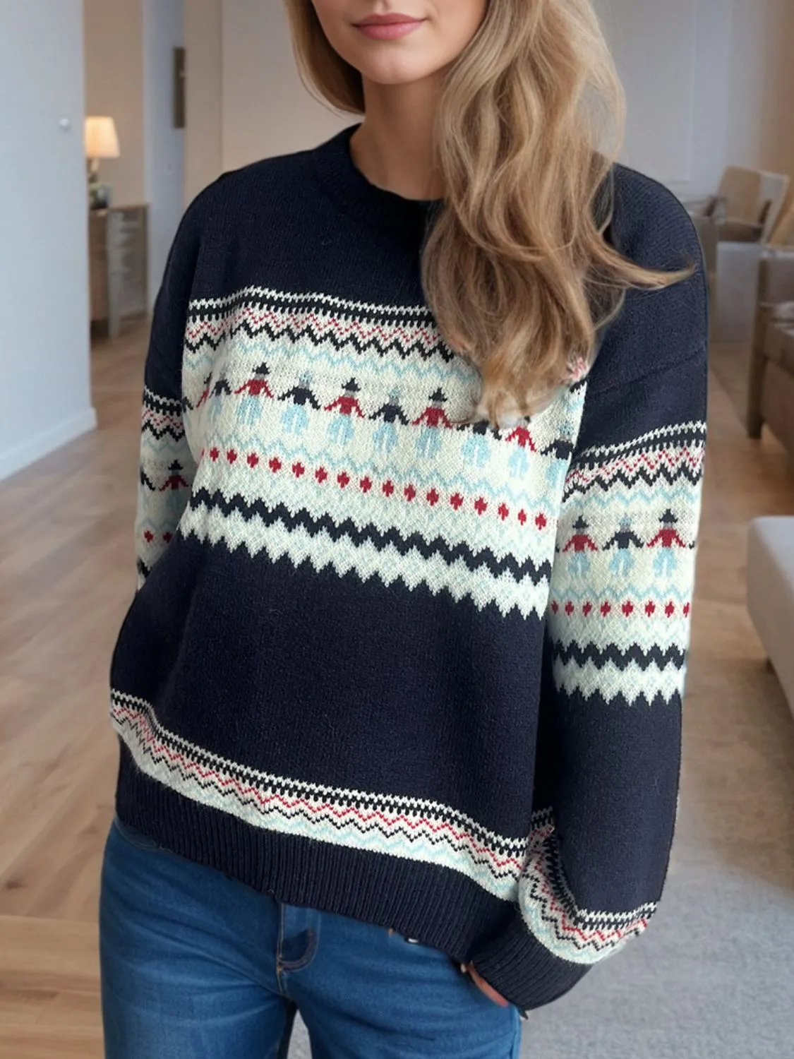 Hazel Blues® |  Contrast Round Neck Dropped Shoulder Sweater