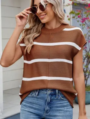 Hazel Blues® |  Exposed seam Contrast Striped Round Neck Knit Top