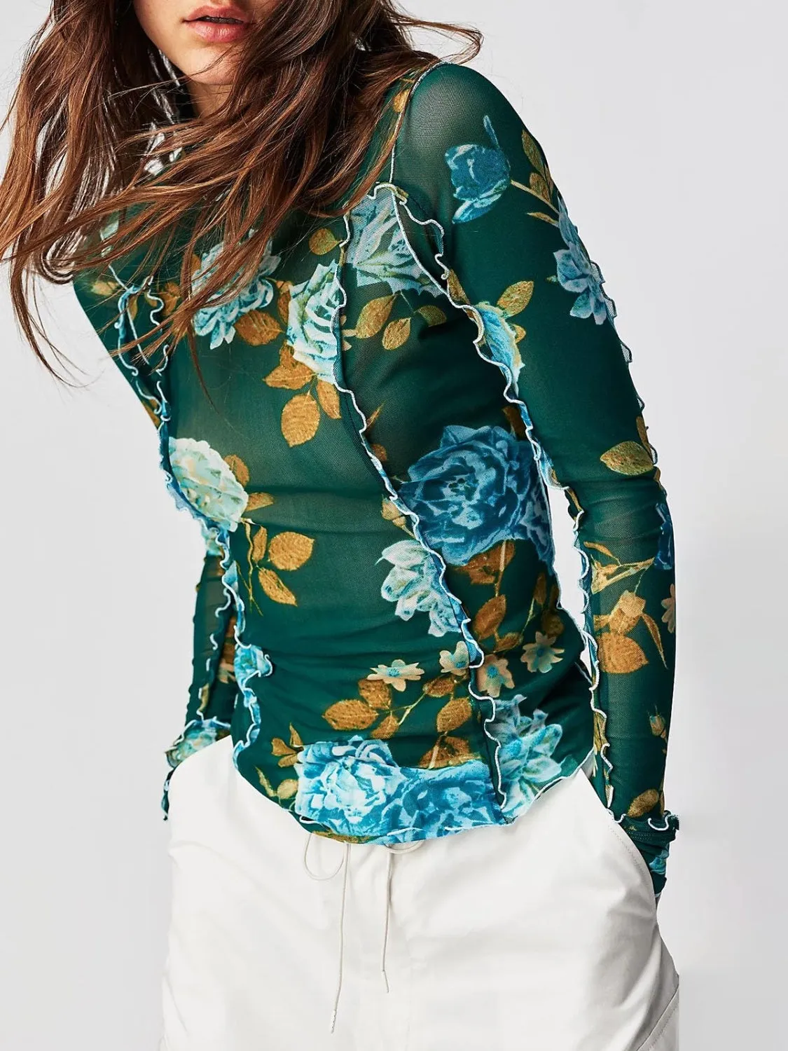 Hazel Blues® |  Floral Mock Neck Long Sleeve Top