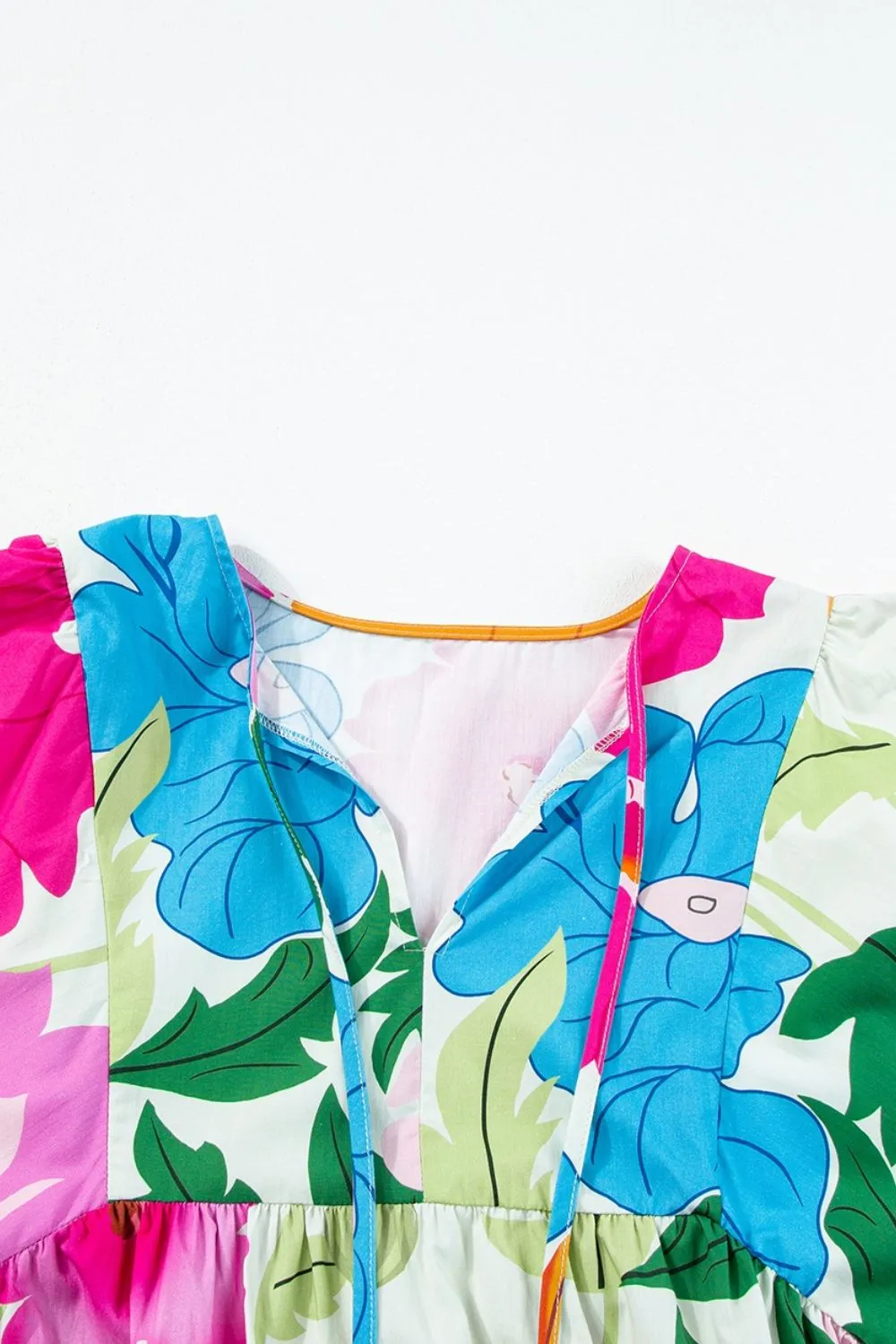 Hazel Blues® |  Floral Print Tie Neck Babydoll Dress