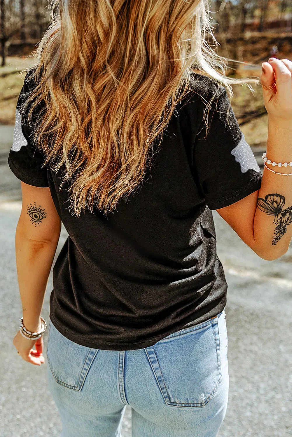 Hazel Blues® |  Glitter Ghost Round Neck Short Sleeve T-Shirt