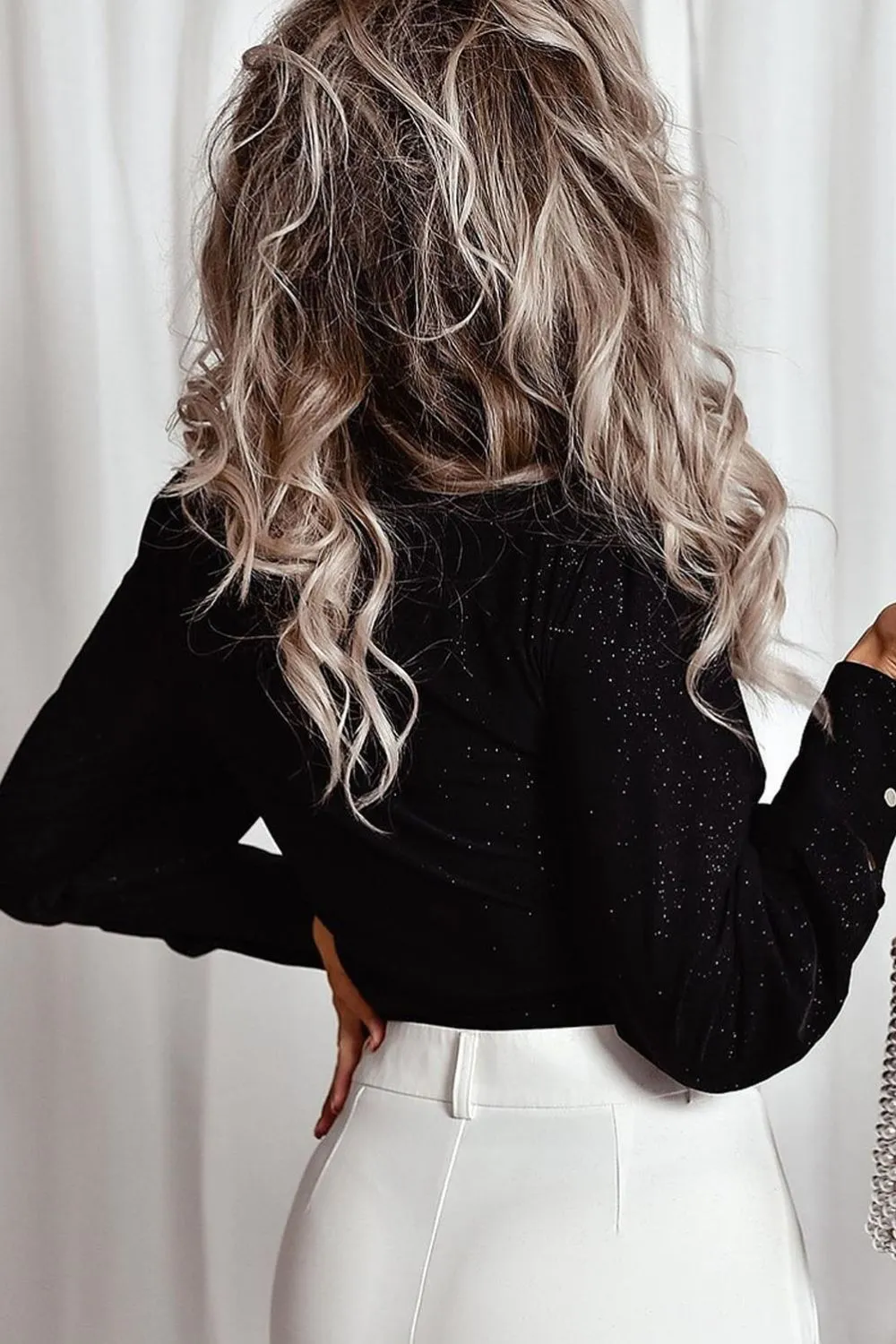 Hazel Blues® |  Glitter Surplice Long Sleeve Blouse