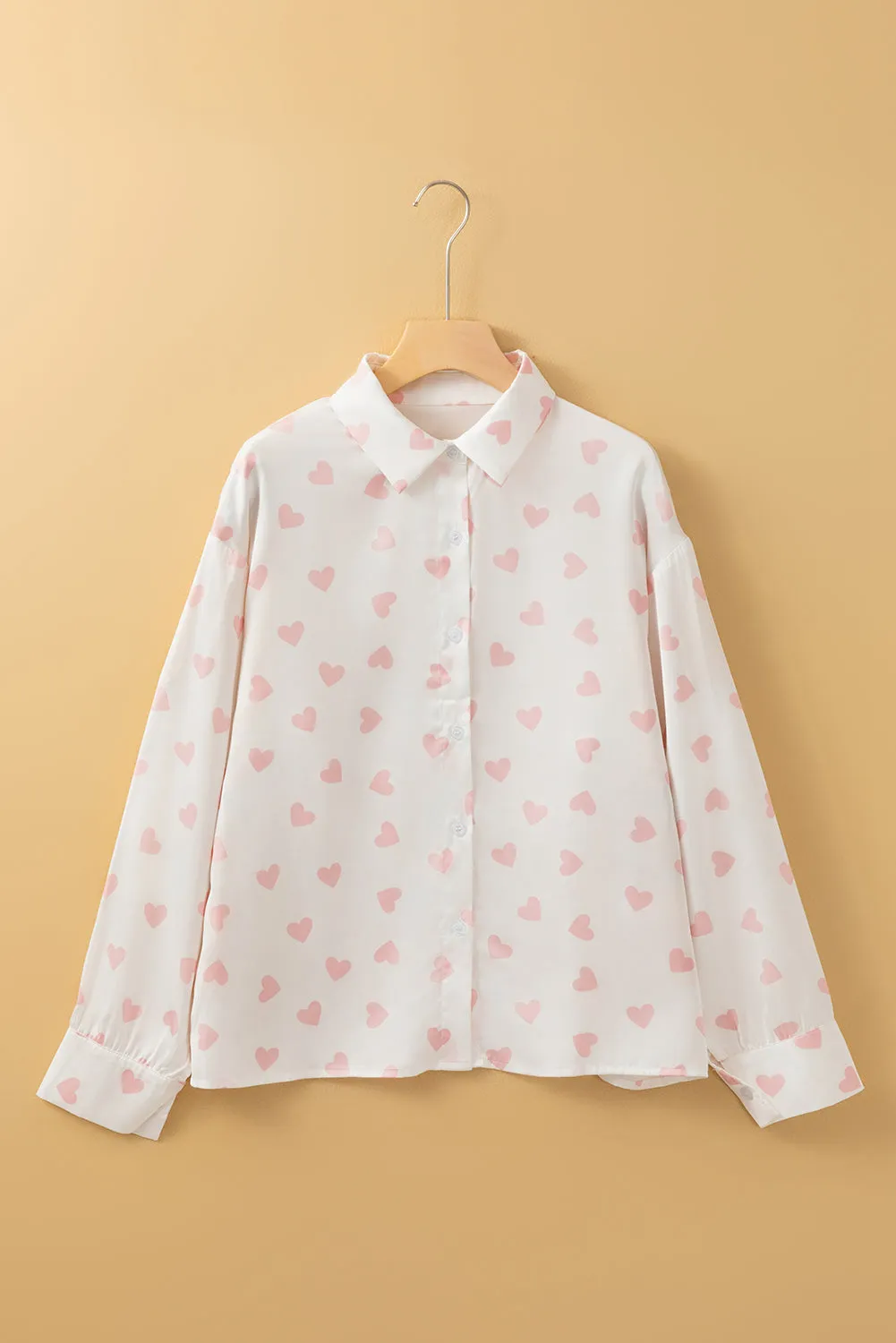 Hazel Blues® |  Heart Print Collared Neck Long Sleeve Shirt
