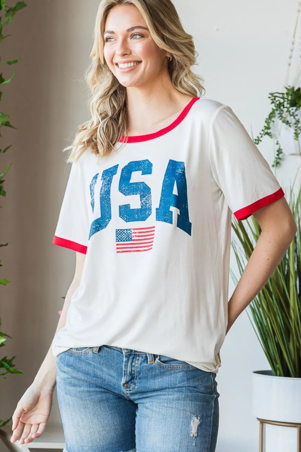 Hazel Blues® |  Heimish USA Contrast Trim Short Sleeve T-Shirt
