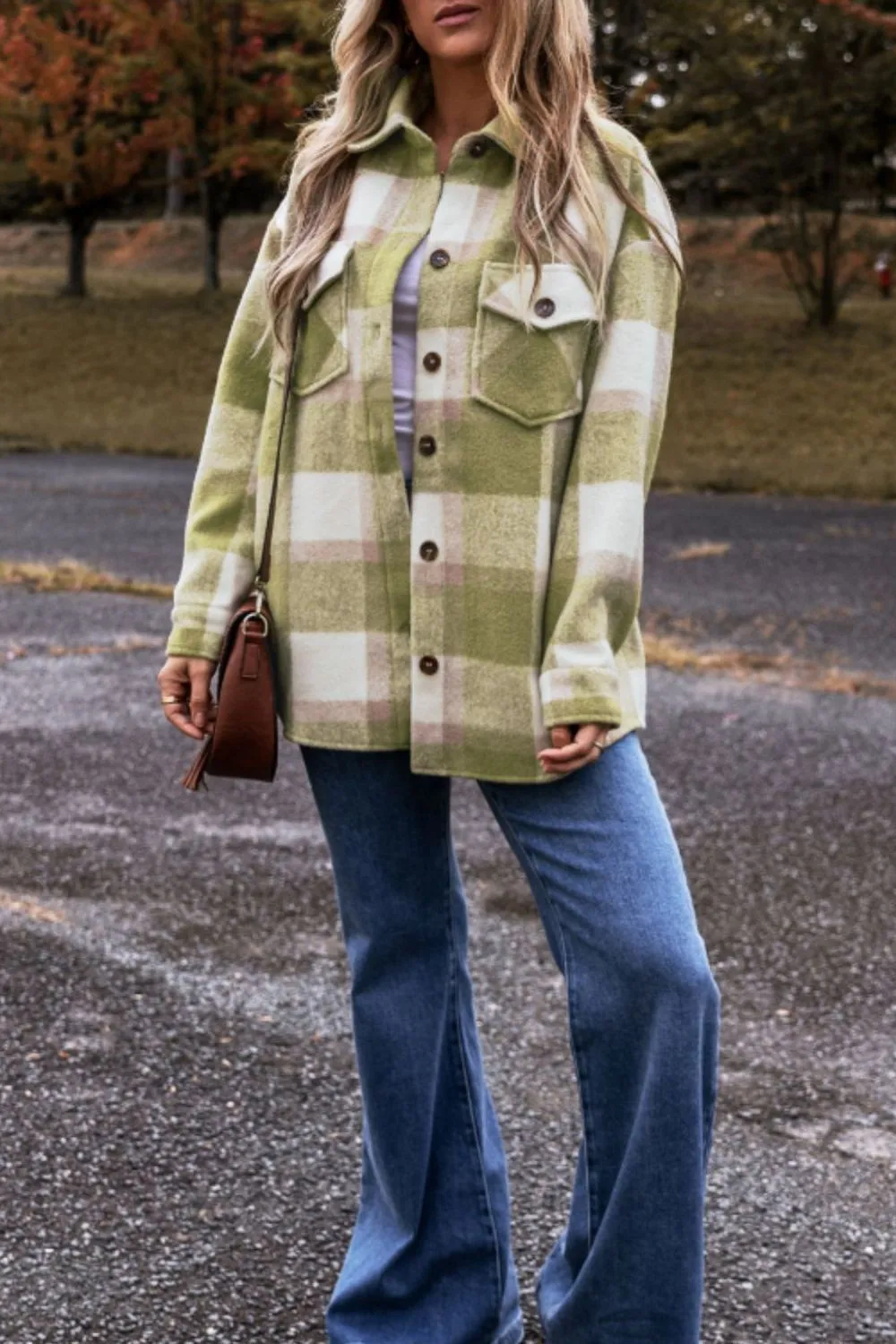 Hazel Blues® |  Pocketed Plaid Collared Neck Shacket