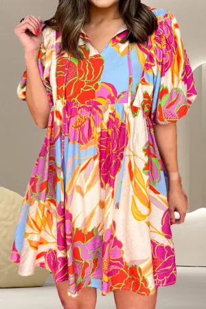 Hazel Blues® |  Printed Tie Neck Half Sleeve Mini Dress