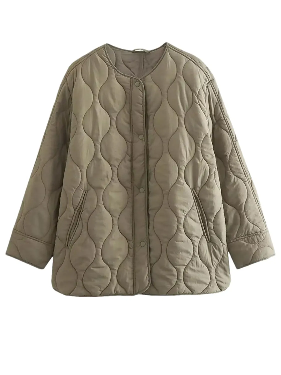 Hazel Blues® |  Quilted Snap Down Round Neck Winter Coat