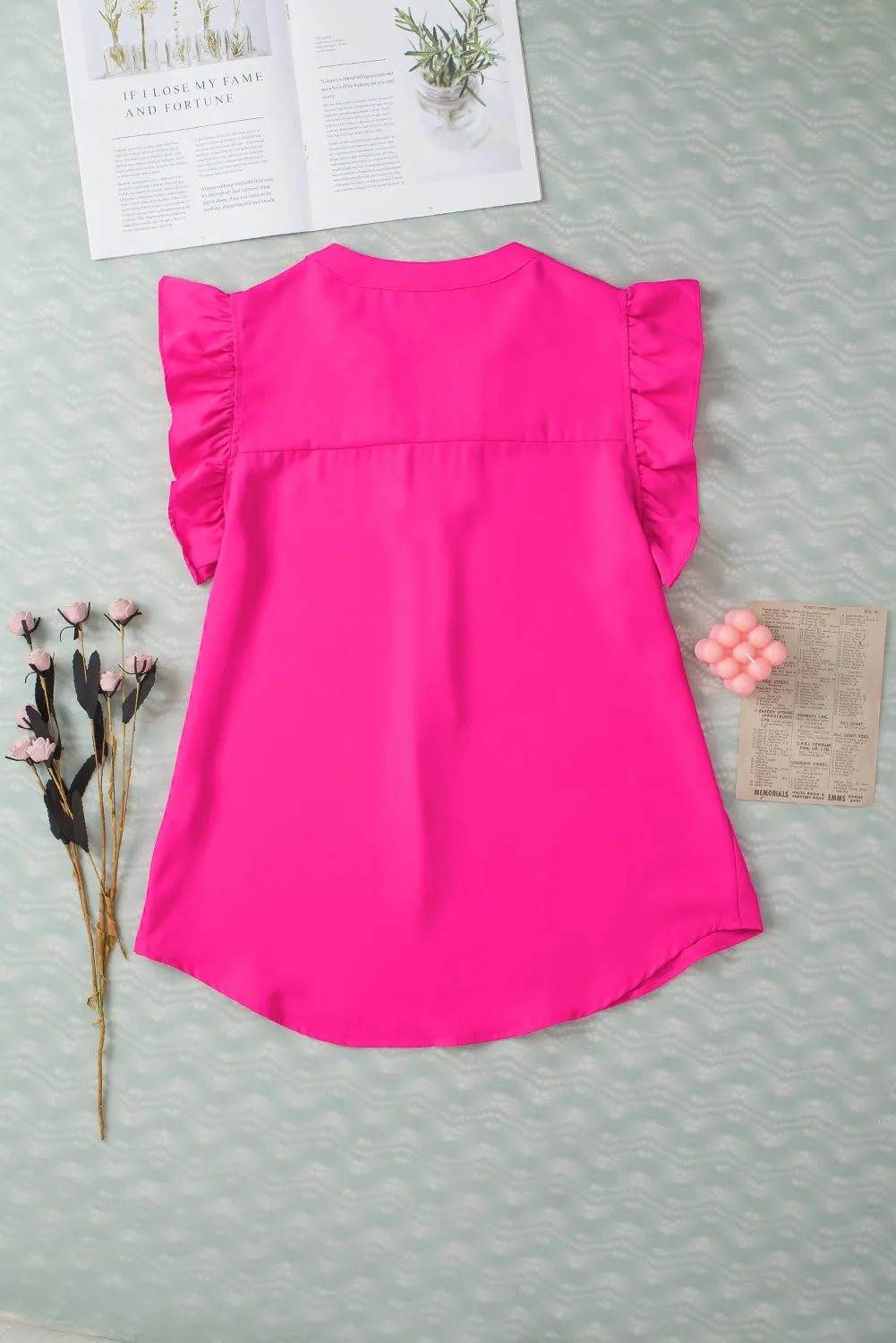 Hazel Blues® |  Ruffled Notched Cap Sleeve Blouse