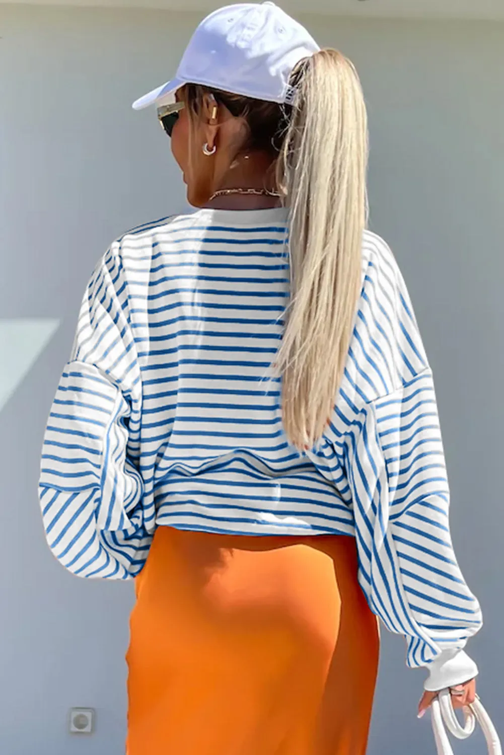 Hazel Blues® |  Striped Round Neck Long Sleeve Sweatshirt