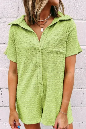 Hazel Blues® |  Textured Short Sleeve Patched Pocket Buttoned Romper