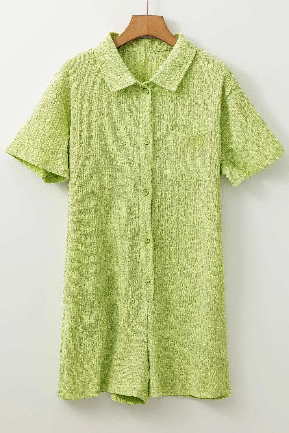 Hazel Blues® |  Textured Short Sleeve Patched Pocket Buttoned Romper
