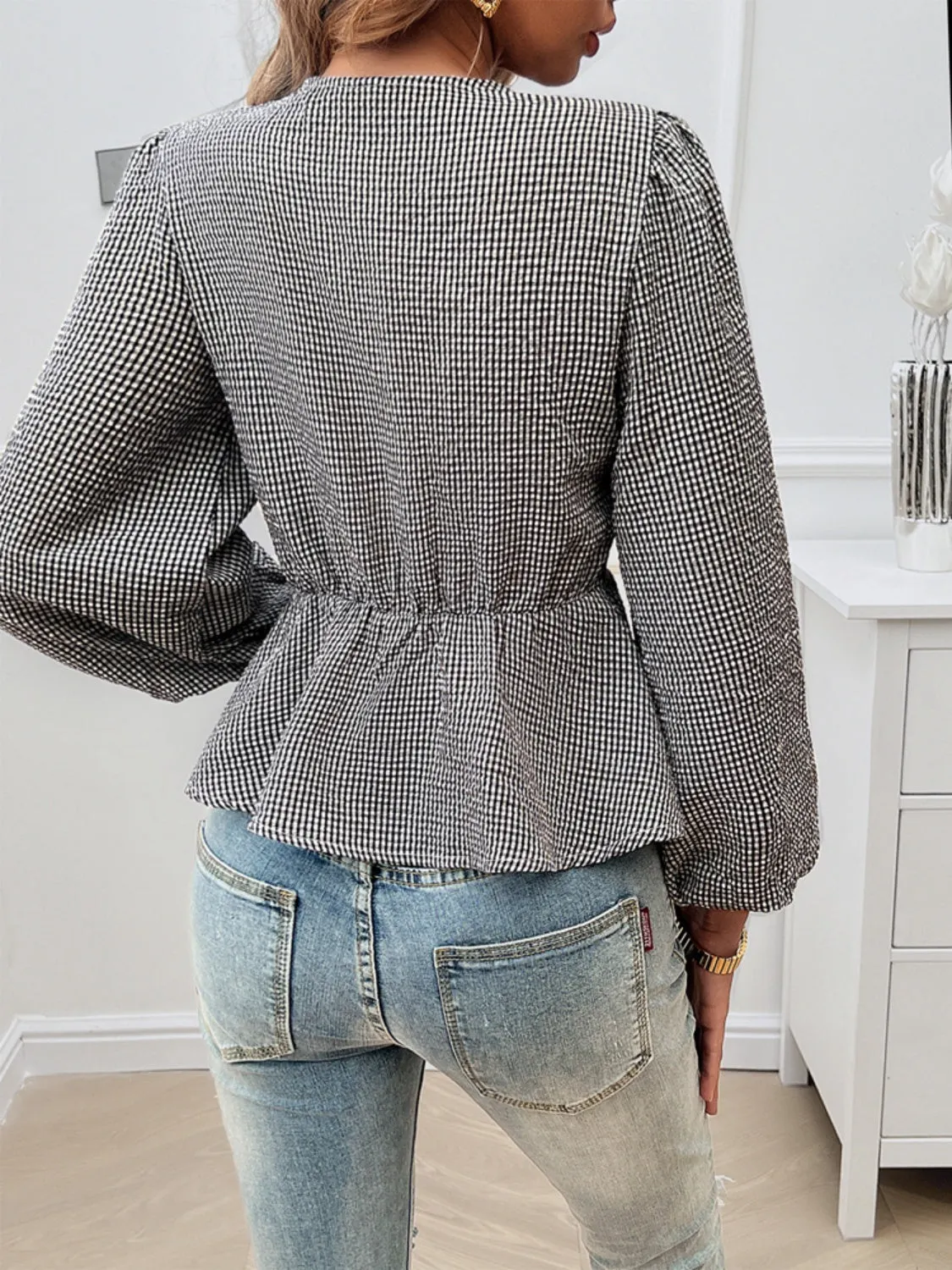 Hazel Blues® |  Tied Round Neck Long Sleeve Blouse