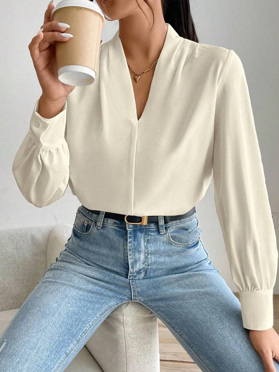 Hazel Blues® |  V Neck Long Sleeve Top