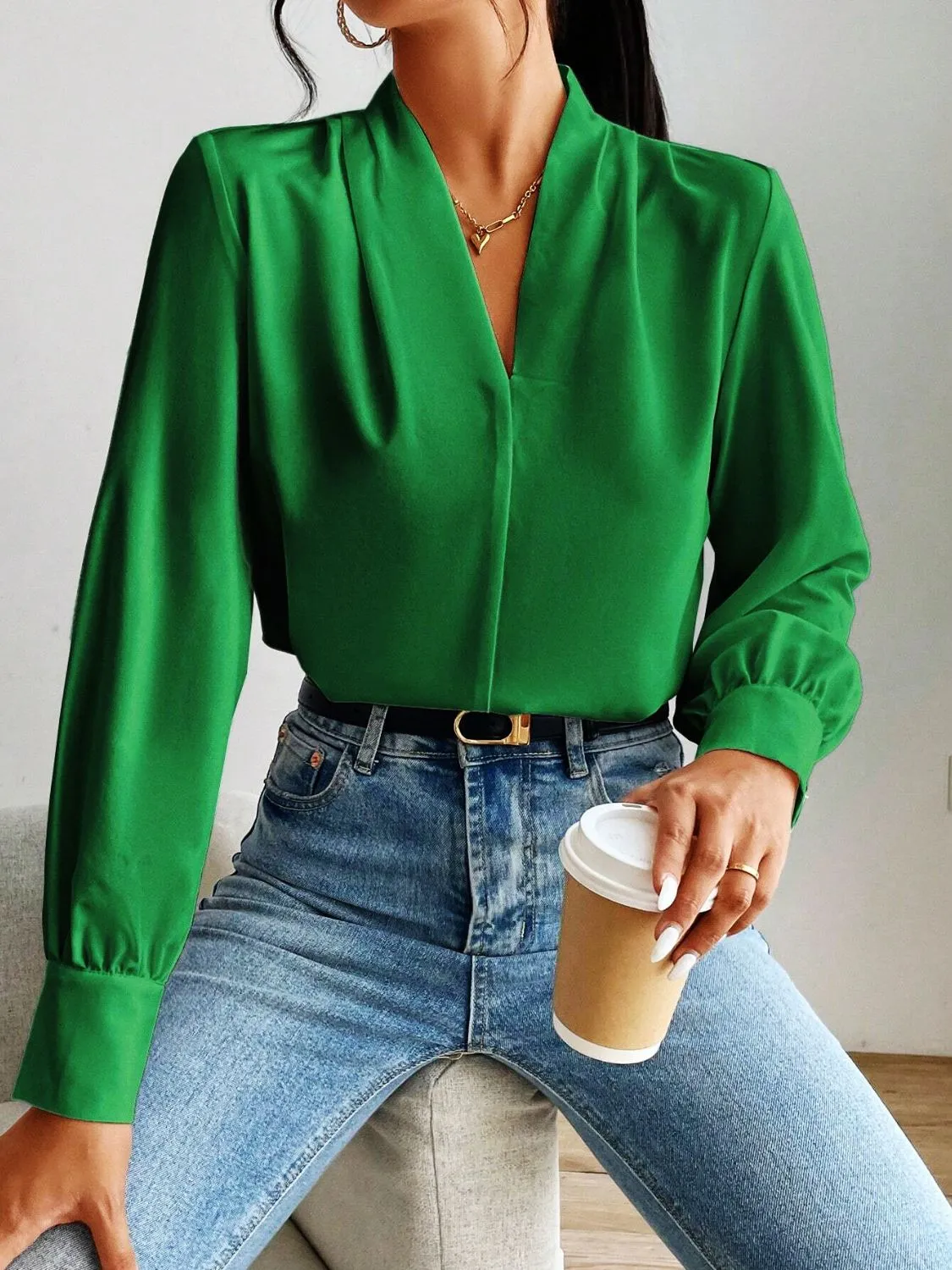 Hazel Blues® |  V Neck Long Sleeve Top