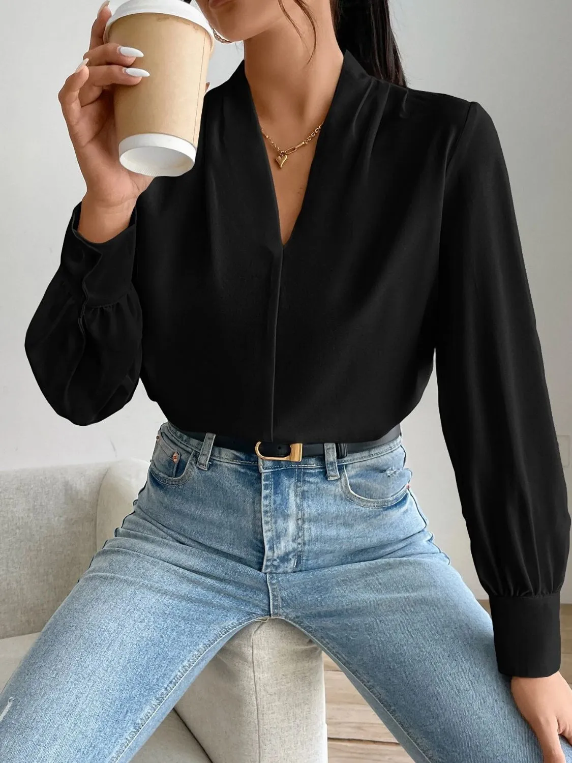 Hazel Blues® |  V Neck Long Sleeve Top
