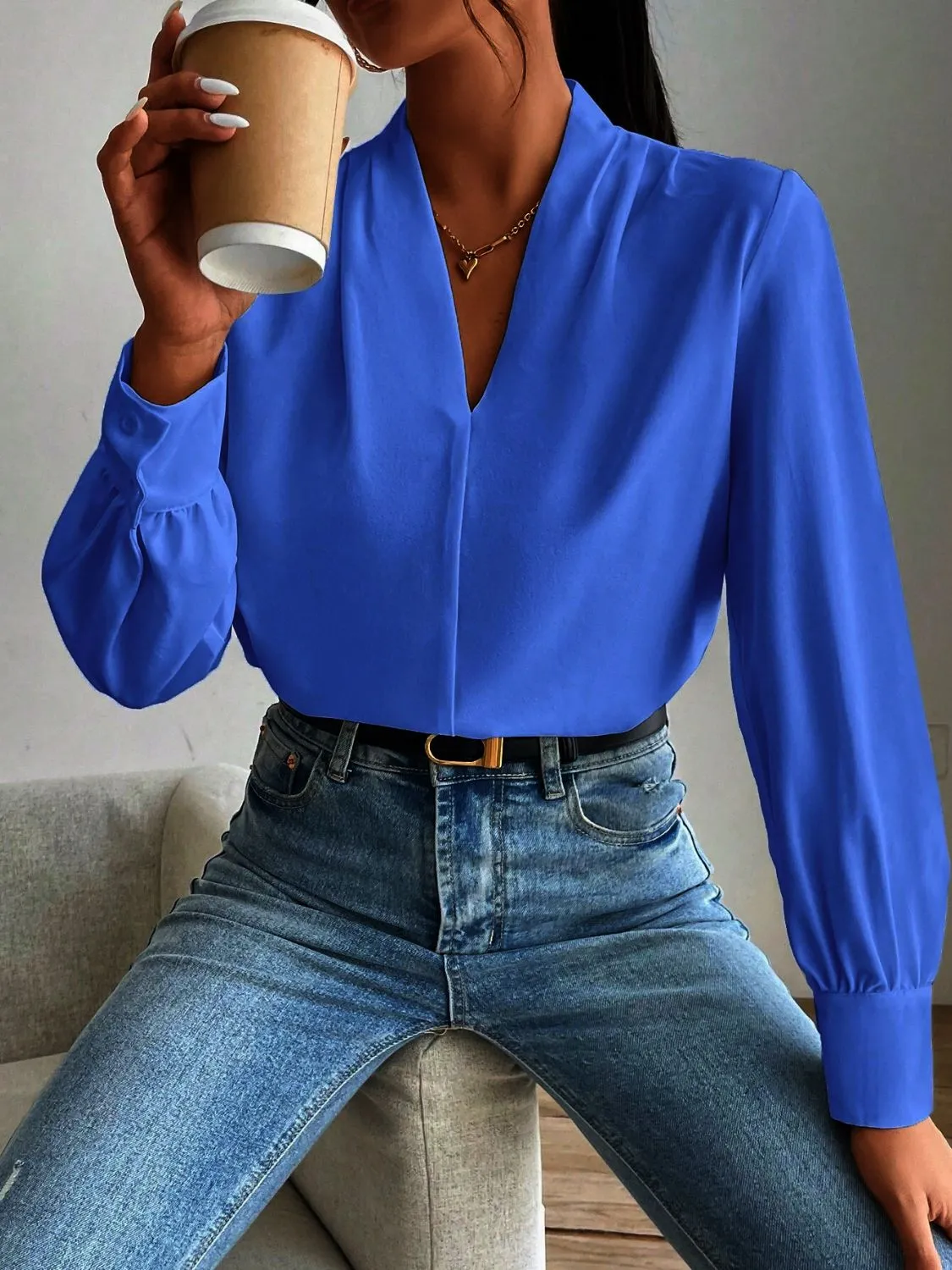 Hazel Blues® |  V Neck Long Sleeve Top