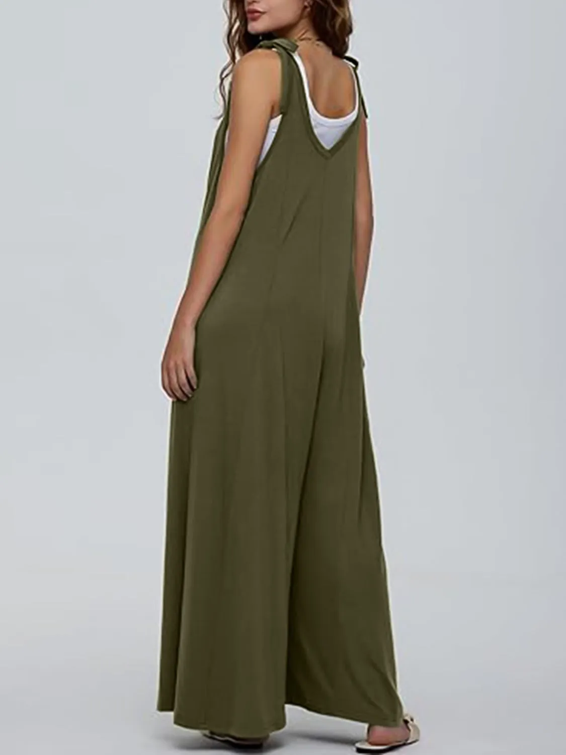 Hazel Blues® |  V-Neck Tie Shoulder Jumpsuit