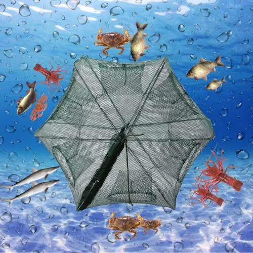 Heavy Duty 6/12 Holes Umbrella Foldable Fishing Trap Cast Net Shrimp Minnow New