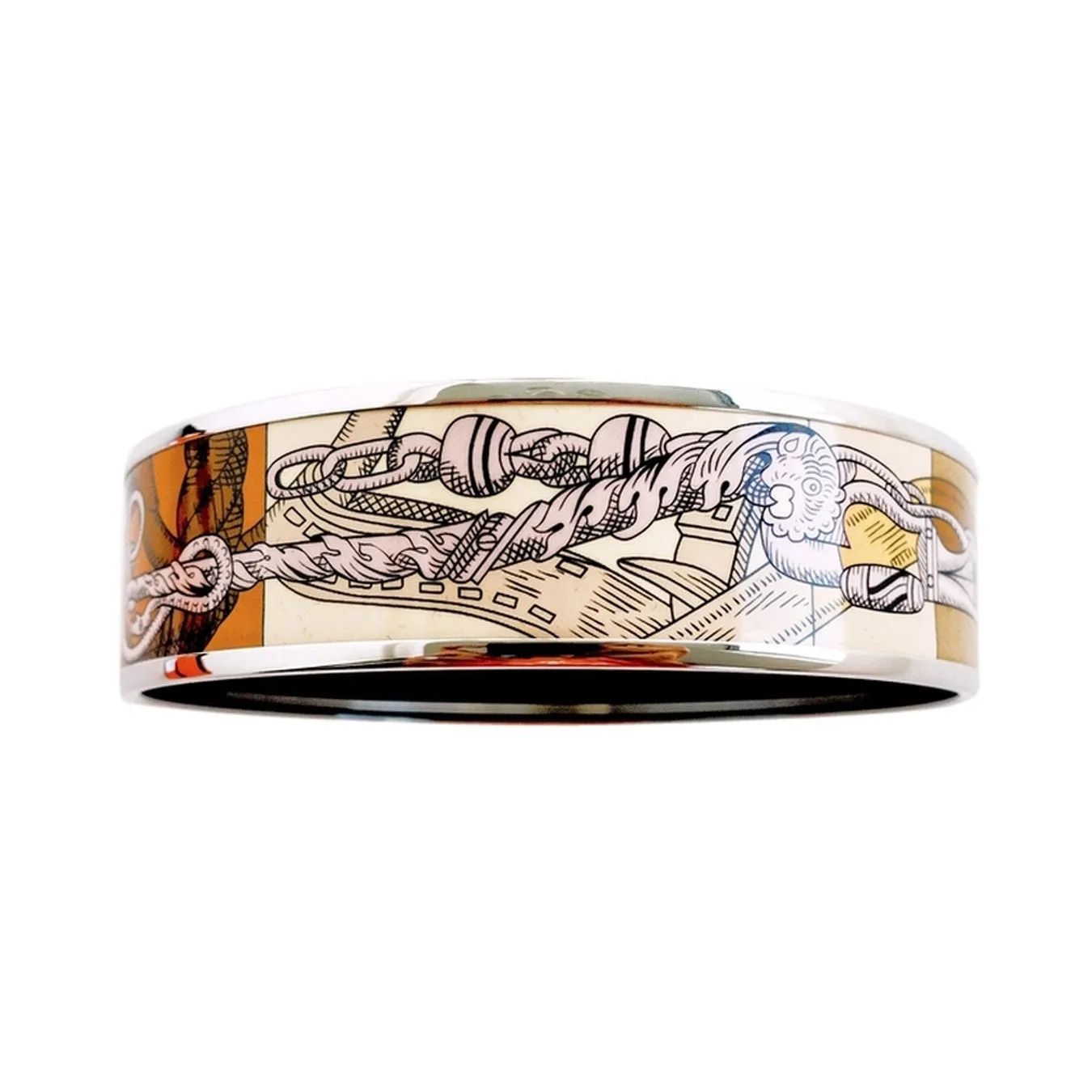 Hermes Della Cavalleria Printed Enamel Bracelet Bangle So Pretty 70