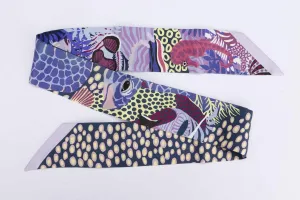Hermes Silk Twilly Purple, Coral, Fish
