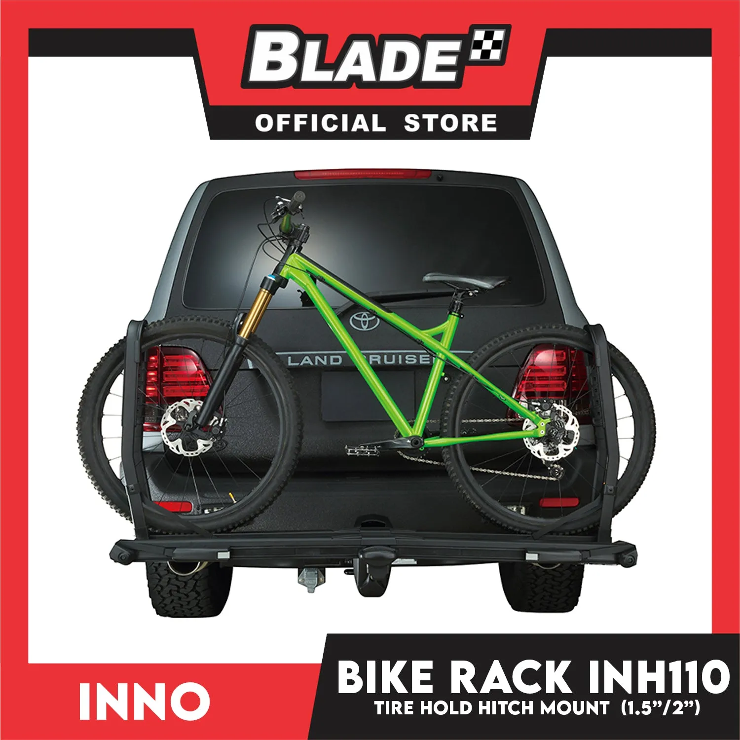 Inno Bike Rack Tire Hold Hitch Mount INH110 1-1/4 and 2 Hitches Platform Rack (1) Bike- E-Bike, Fat Tire, Full Suspension, Carbon Compatible