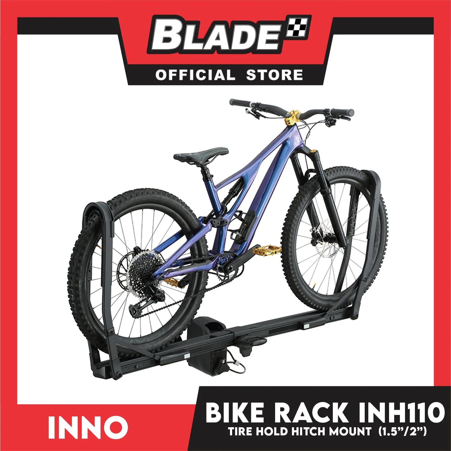 Inno Bike Rack Tire Hold Hitch Mount INH110 1-1/4 and 2 Hitches Platform Rack (1) Bike- E-Bike, Fat Tire, Full Suspension, Carbon Compatible