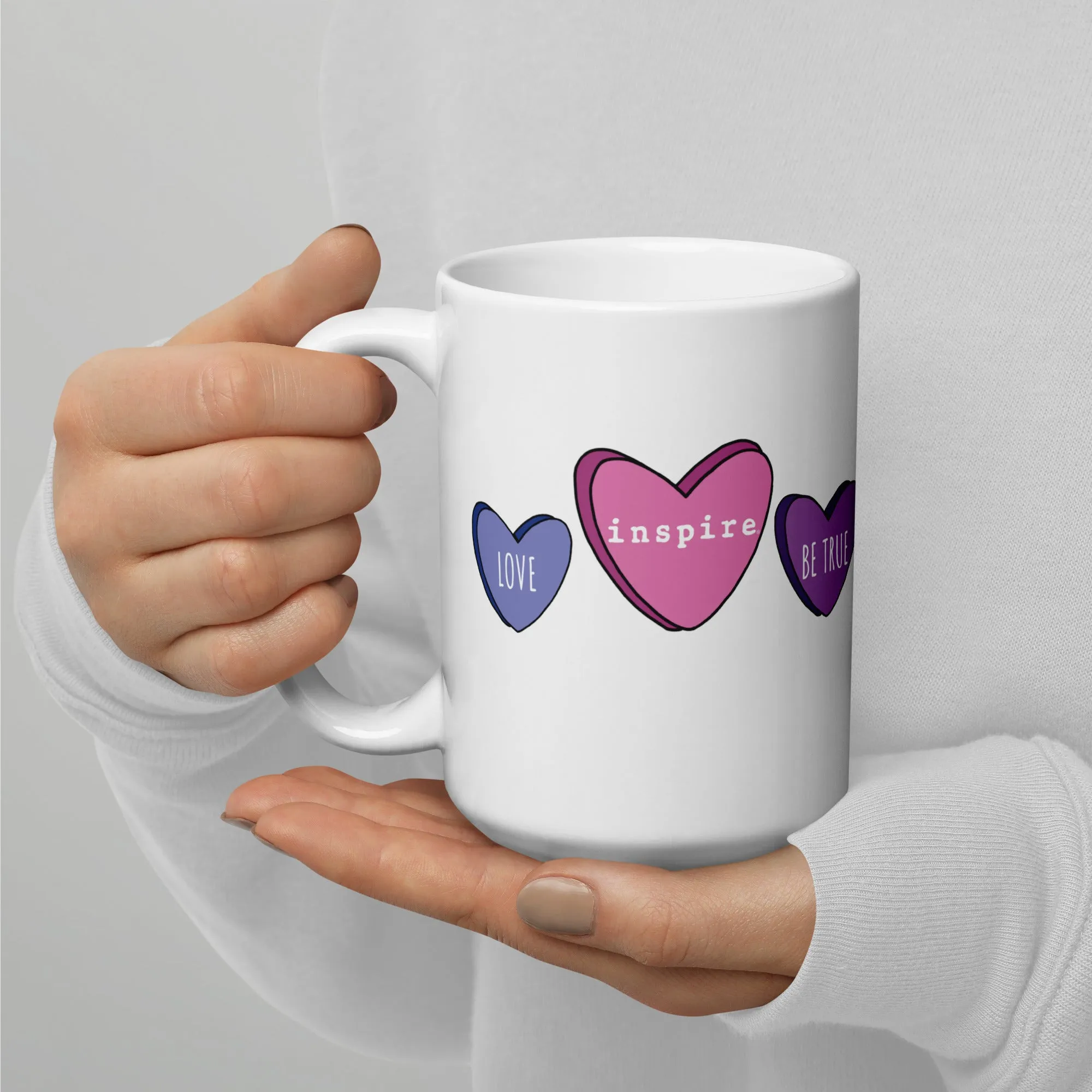 inspire Hearts White glossy mug