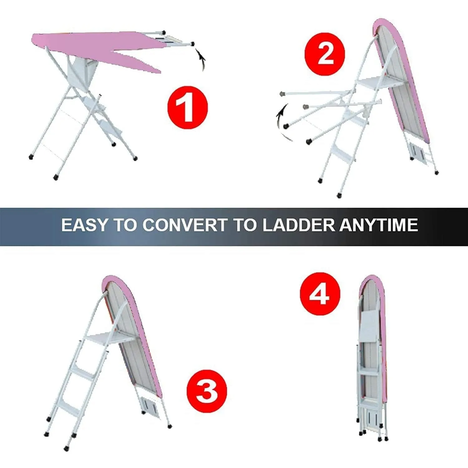 Ironing Table Board With 3 Steps Foldable Ladder - 150Kg