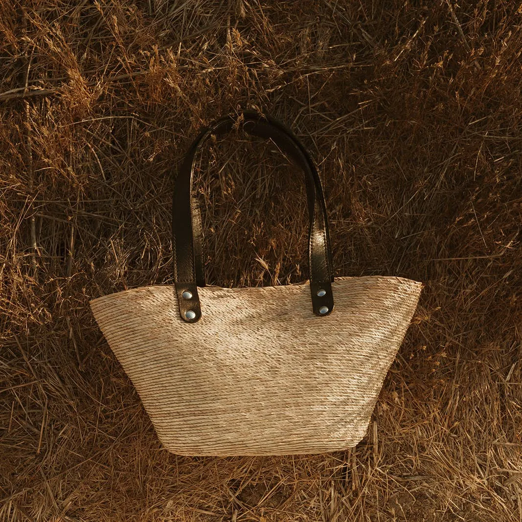 Jude Straw Tote With Leather Handles