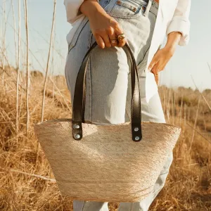 Jude Straw Tote With Leather Handles