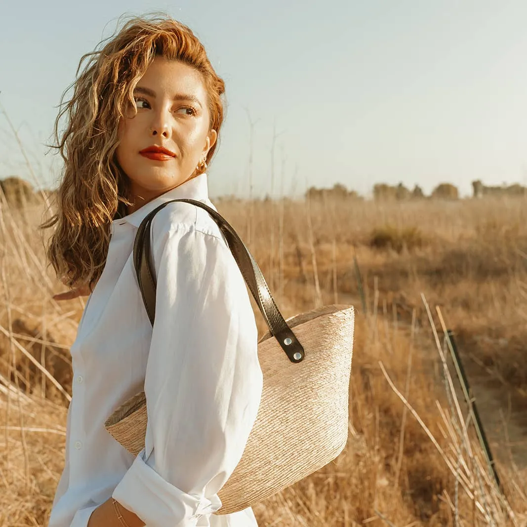 Jude Straw Tote With Leather Handles