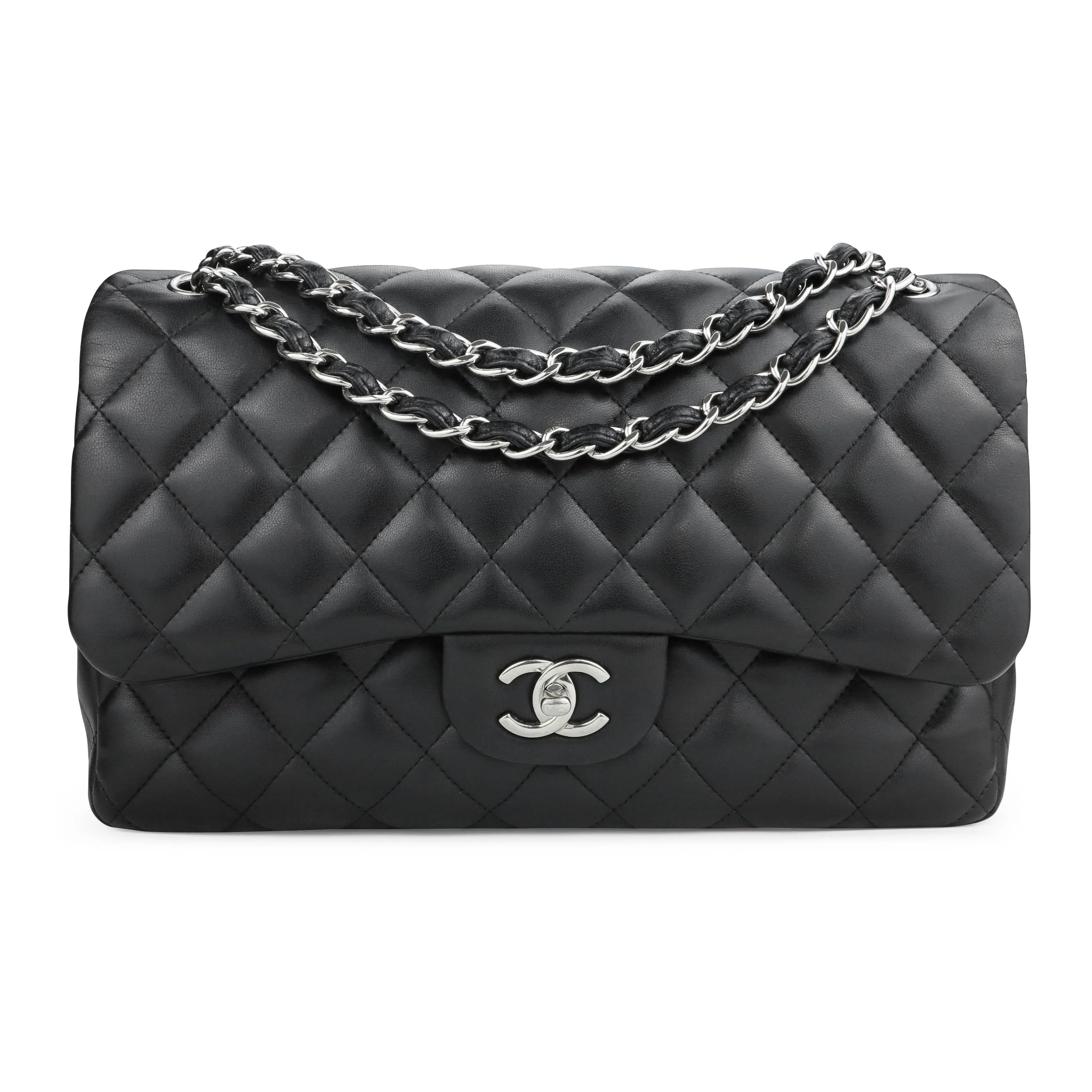 Jumbo Classic Double Flap Bag in Black Lambskin