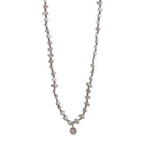 Keishi Pearl Necklace with White Sapphire Pendant