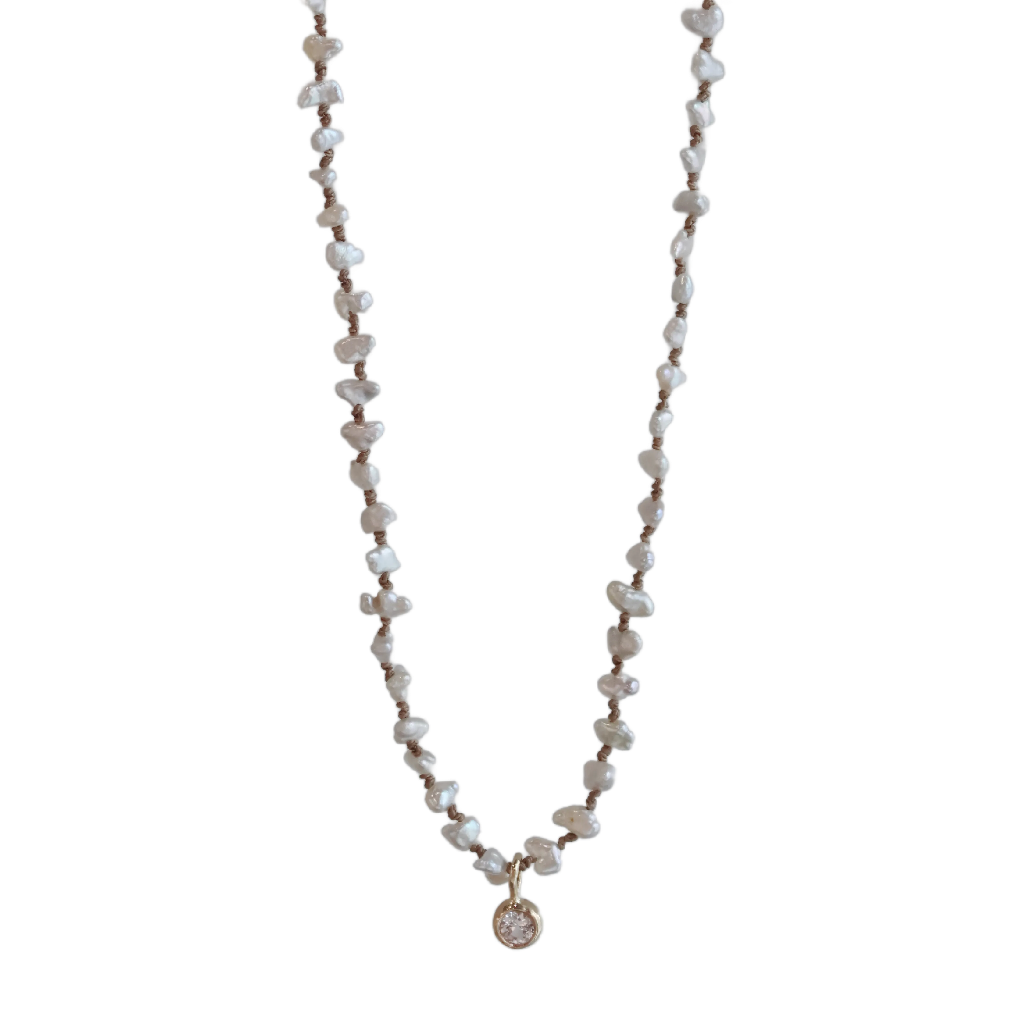 Keishi Pearl Necklace with White Sapphire Pendant