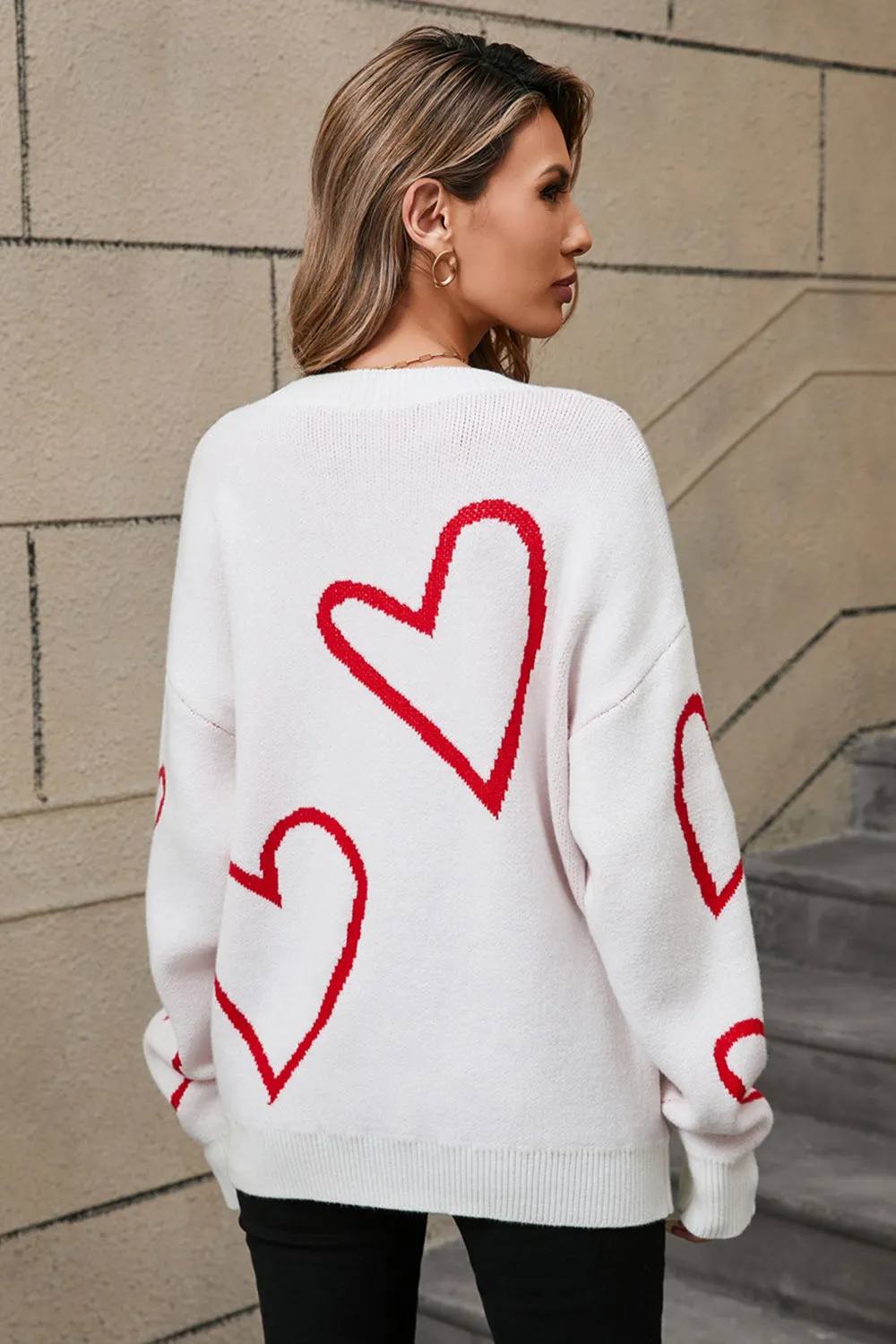 Kirsten Heart Dropped Shoulder Long Sleeve Sweater