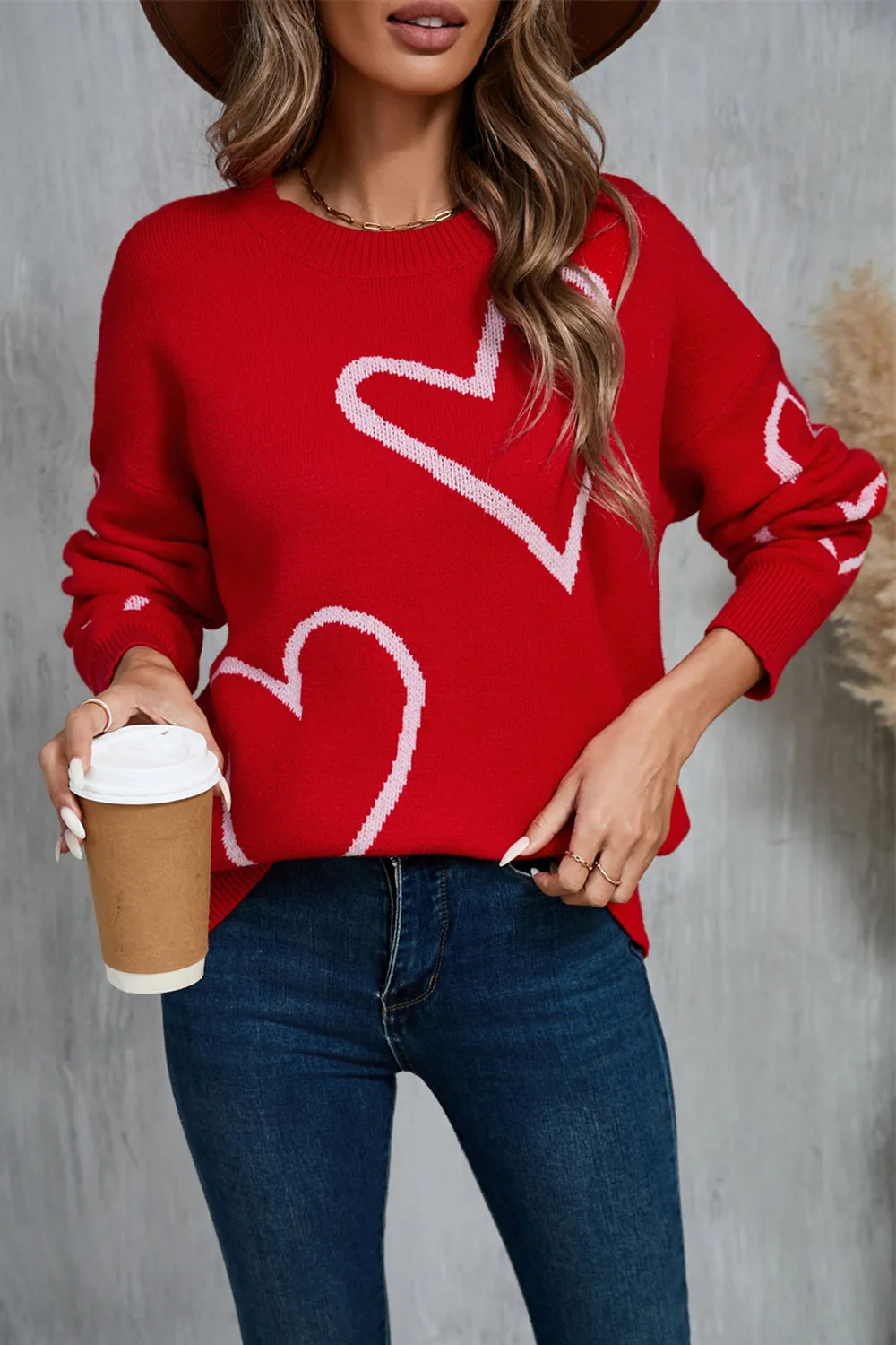 Kirsten Heart Dropped Shoulder Long Sleeve Sweater