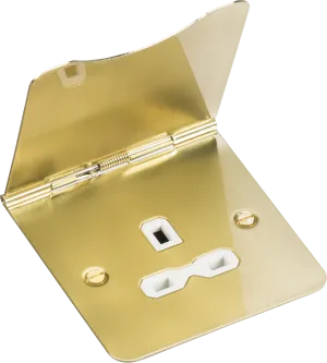 Knightsbridge FPR7UBBW Flat Plate 13A 1G Unswitched Floor Socket - Brushed Brass   White Insert