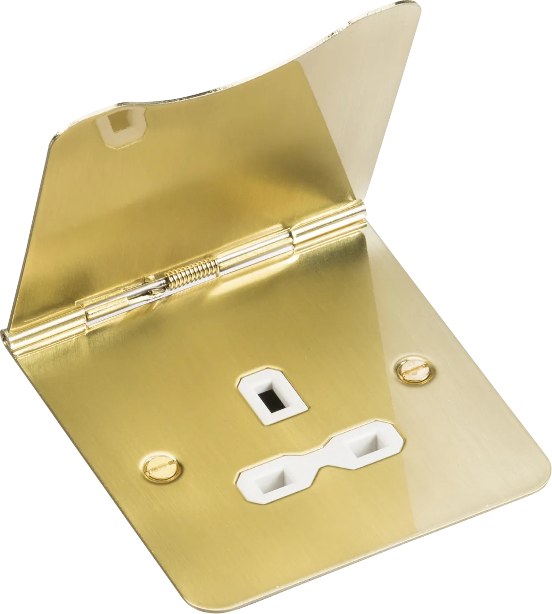 Knightsbridge FPR7UBBW Flat Plate 13A 1G Unswitched Floor Socket - Brushed Brass   White Insert