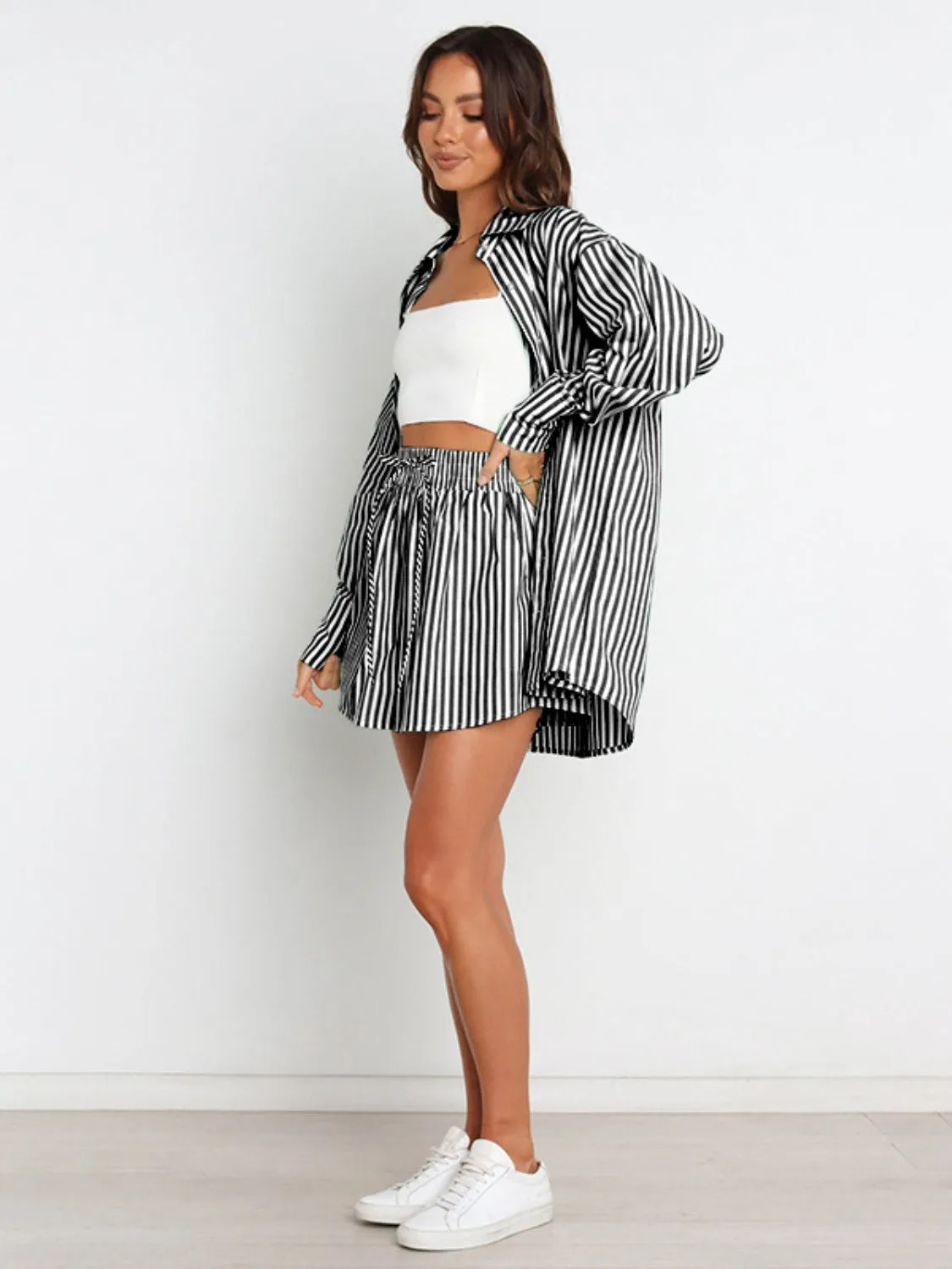 Larson Striped Dropped Shoulder Shirt and Shorts Set