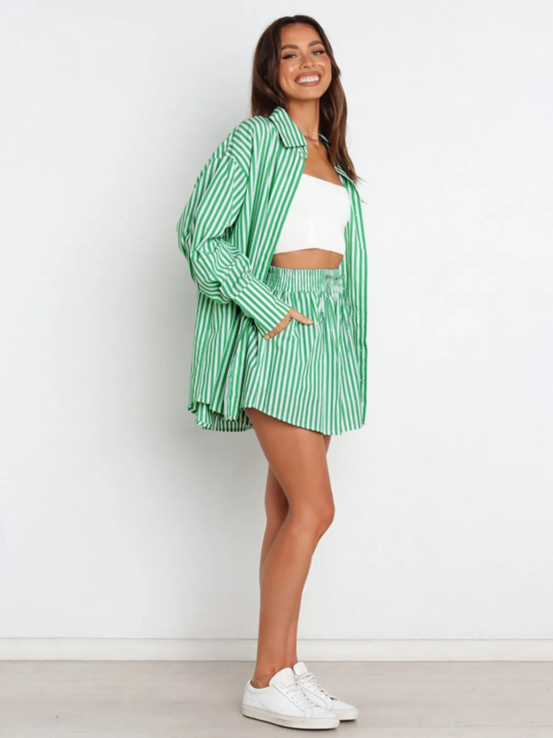 Larson Striped Dropped Shoulder Shirt and Shorts Set