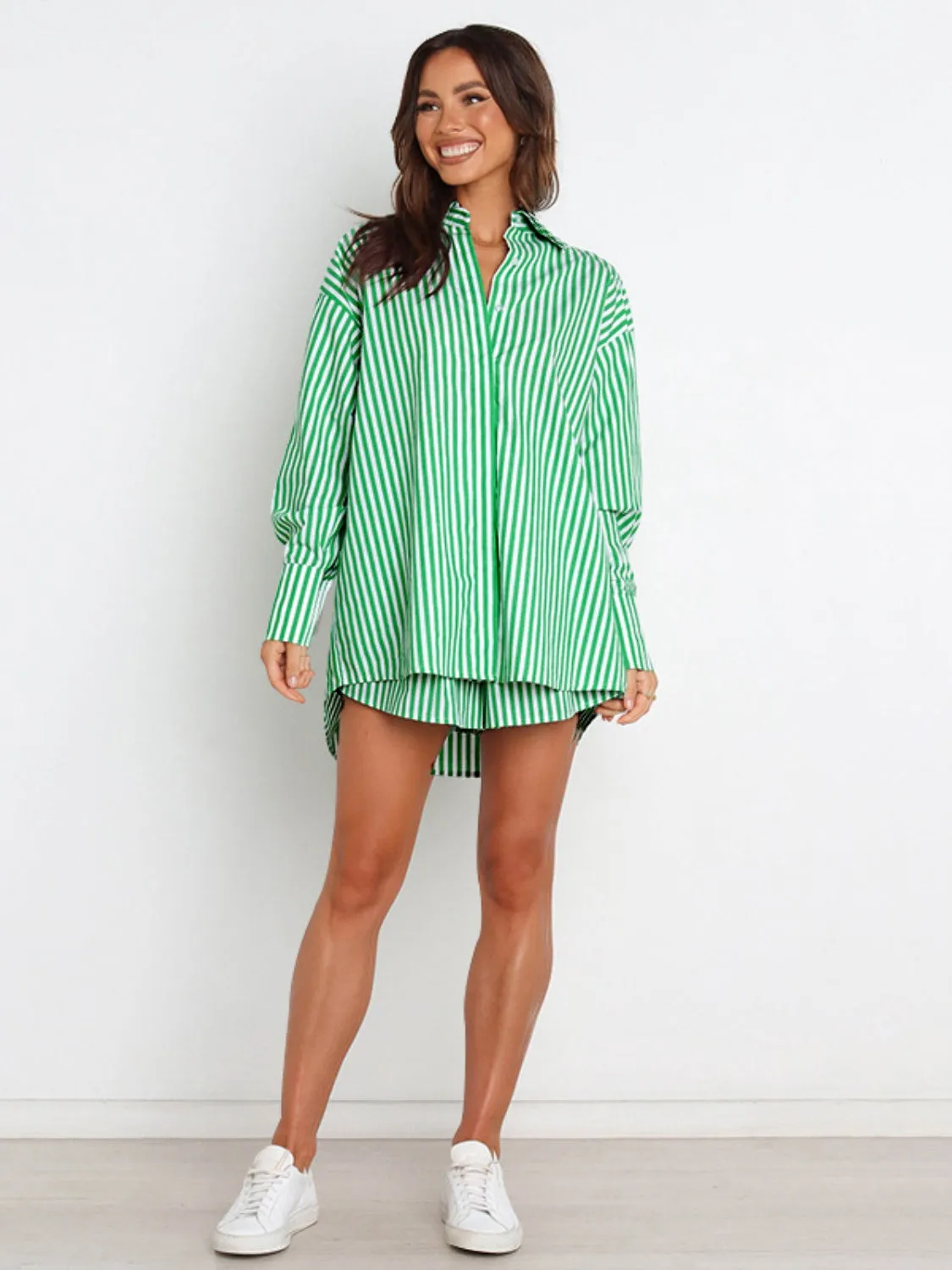 Larson Striped Dropped Shoulder Shirt and Shorts Set