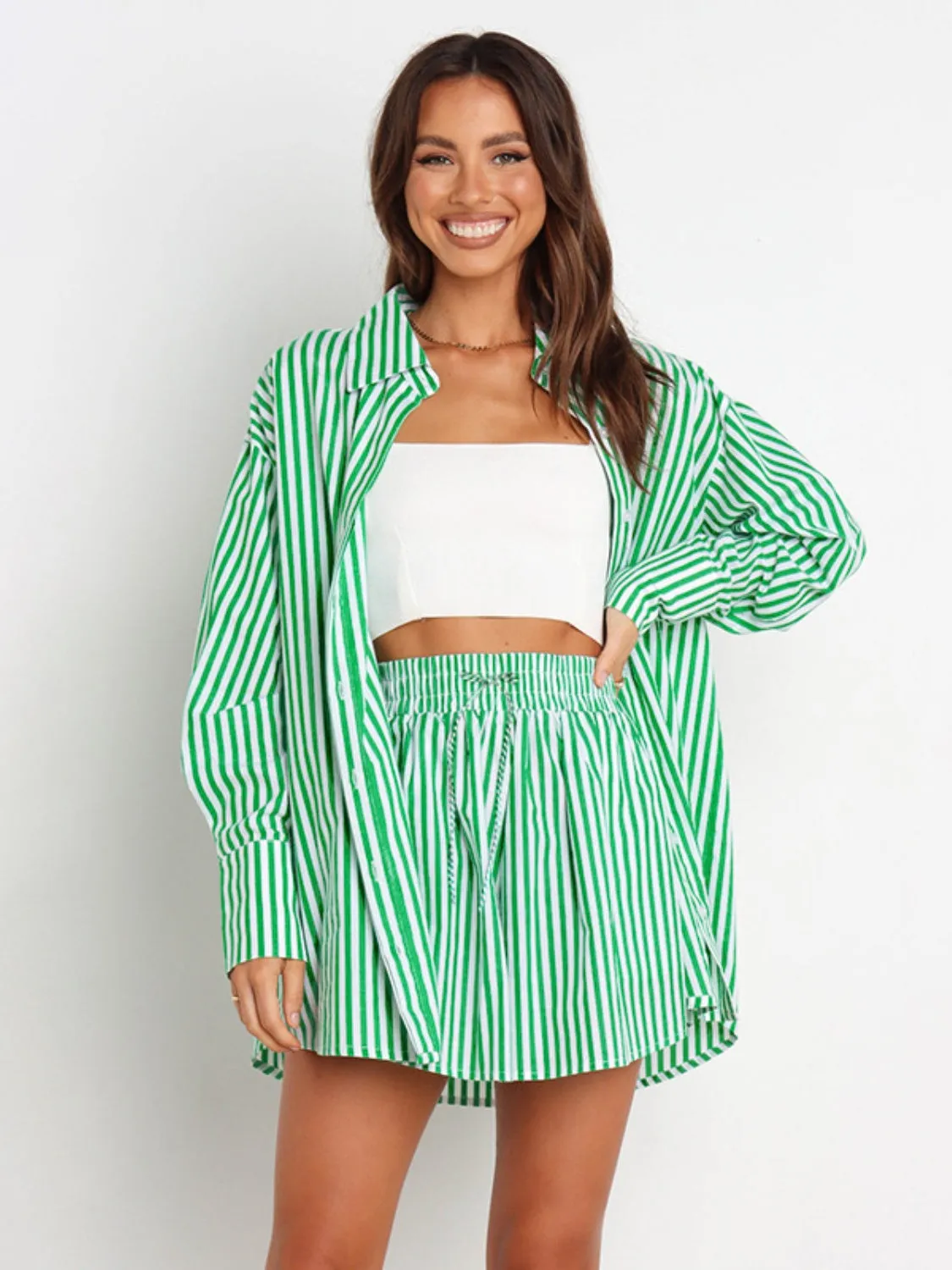 Larson Striped Dropped Shoulder Shirt and Shorts Set