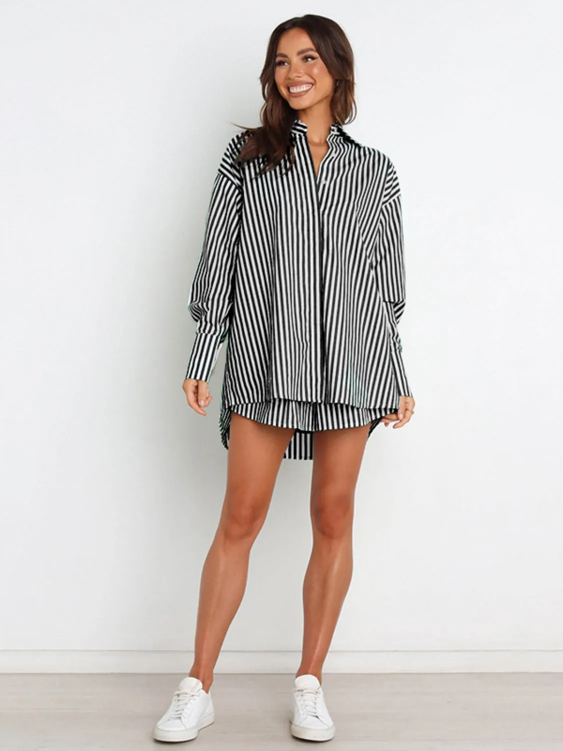 Larson Striped Dropped Shoulder Shirt and Shorts Set
