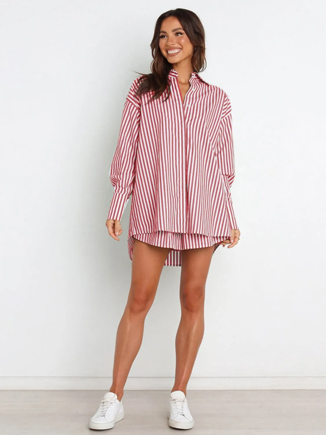 Larson Striped Dropped Shoulder Shirt and Shorts Set