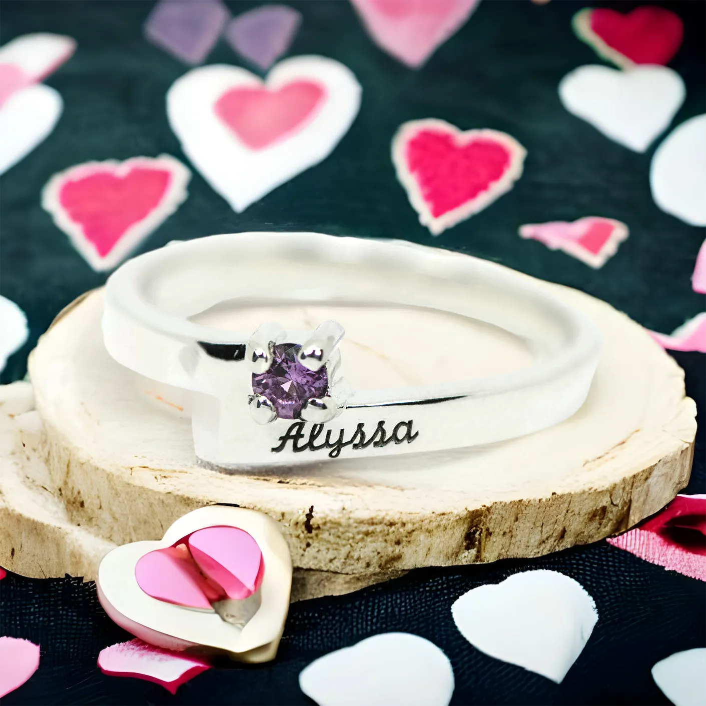 Layered Engraved Name Mother's Family Birthstone Ring
