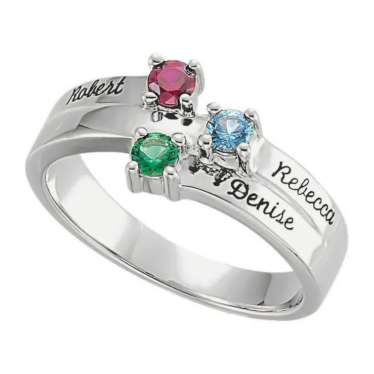 Layered Engraved Name Mother's Family Birthstone Ring