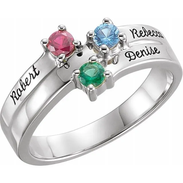 Layered Engraved Name Mother's Family Birthstone Ring