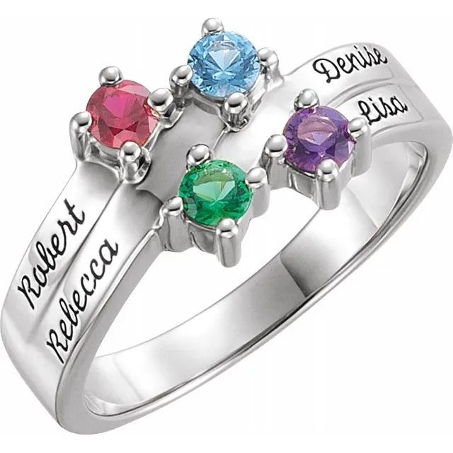 Layered Engraved Name Mother's Family Birthstone Ring